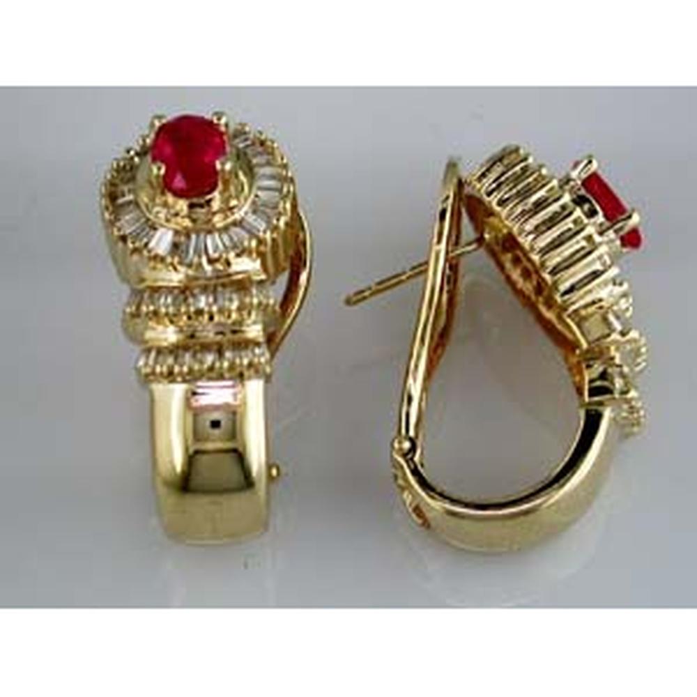 Royal 14K Yellow Gold Ruby & Diamond Earrings - 1.00 Carat Ruby, 0.90 Carat Total Diamond Weight