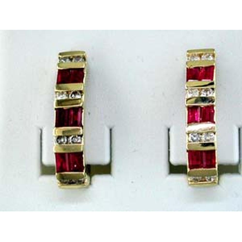 Royal 14K Yellow Gold Ruby & Diamond Earrings - 1.35 Carat Ruby, 0.37 Carat Diamond Total Weight