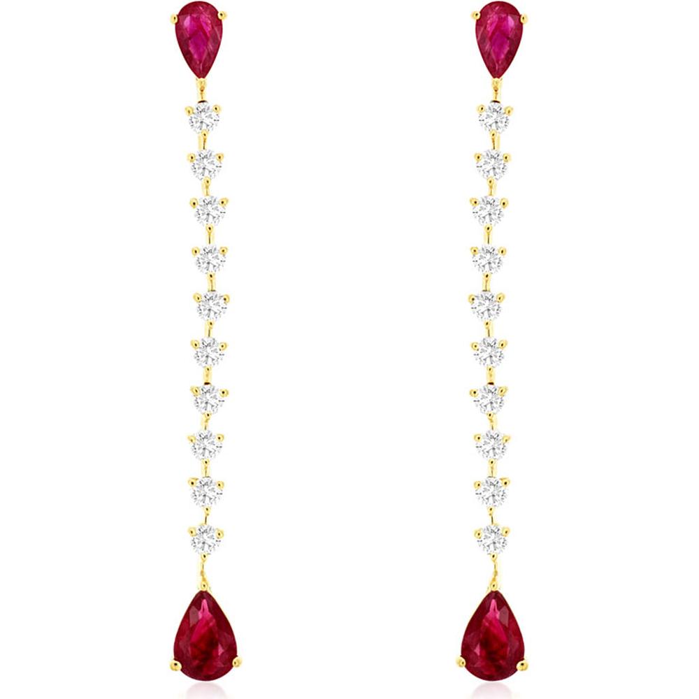 Royal 14K Yellow Gold Ruby & Diamond Earrings - 1.50 Carat Ruby, 0.60 Carat Diamond Total Weight