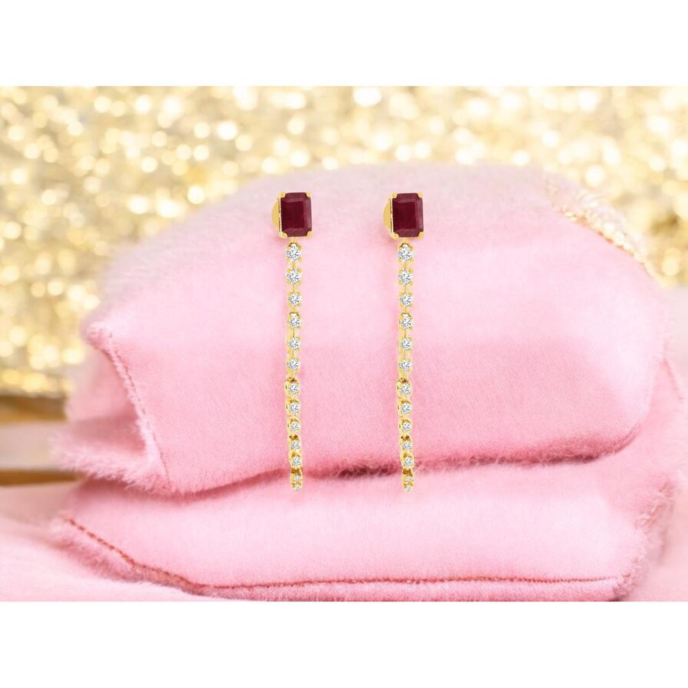Royal 14K Yellow Gold Ruby and Diamond Earrings - 1.50 Carats Ruby and 1.50 Carats Total Diamond Weight