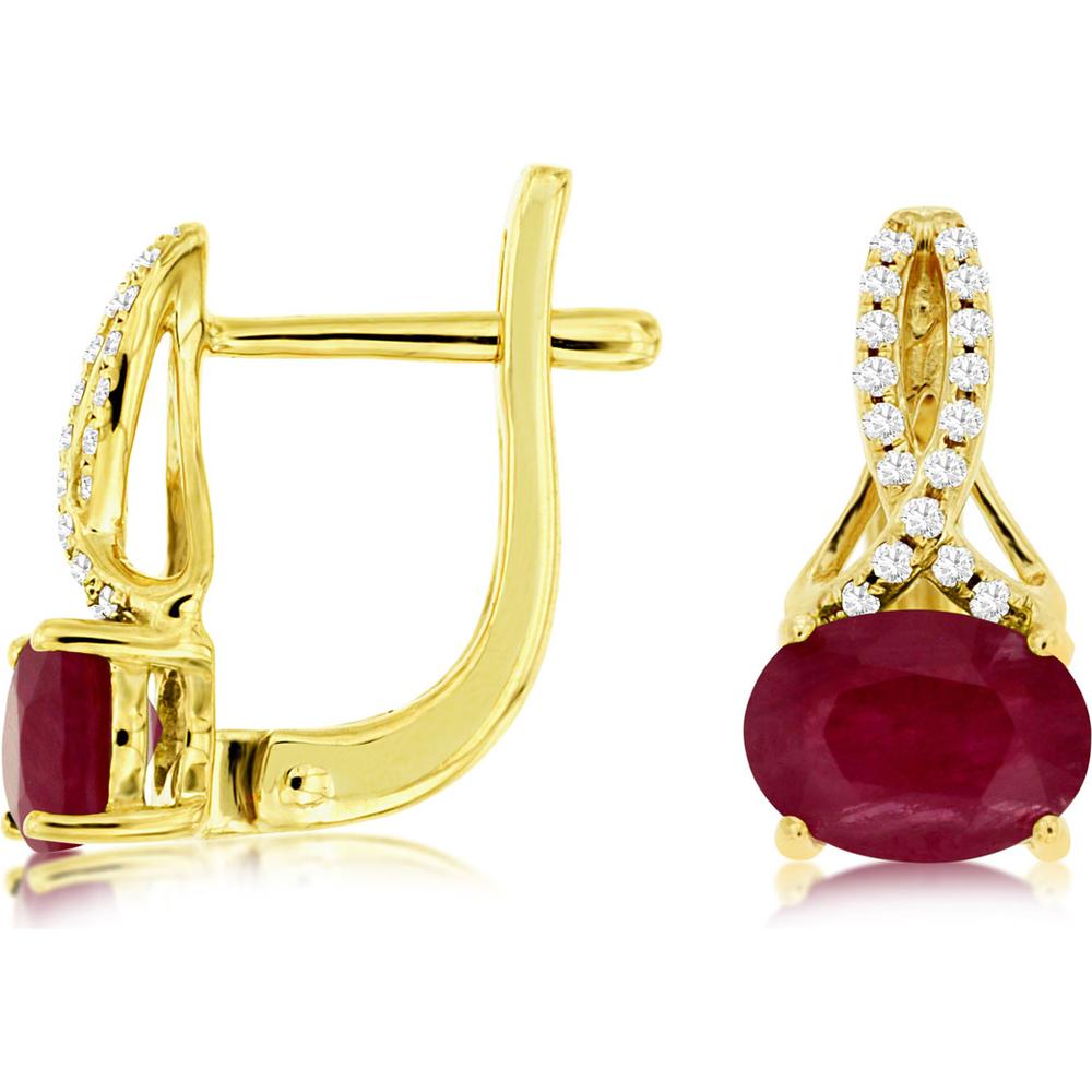 Royal 14K Yellow Gold Ruby & Diamond Earrings - 1.80 Carat Ruby, 0.10 Carat Diamond