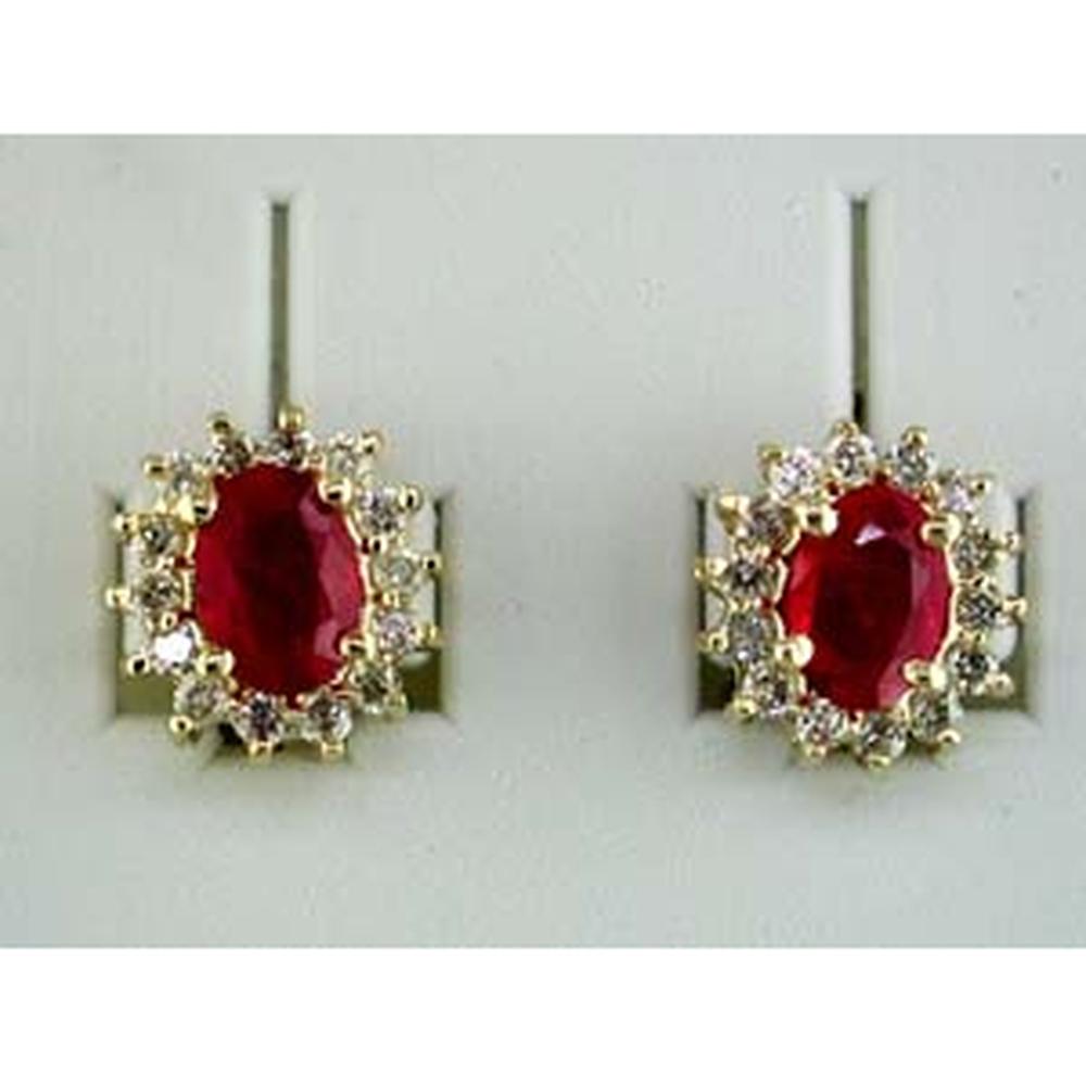 Royal 14K Yellow Gold Ruby & Diamond Earrings - 1.80 Carat Total Ruby Weight, 0.60 Carat Total Diamond Weight