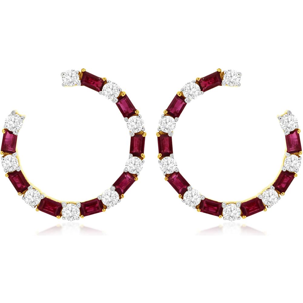Royal 14K Yellow Gold Ruby and Diamond Earrings with Baguette Rubies - 3.80 Carats Total Gem Weight