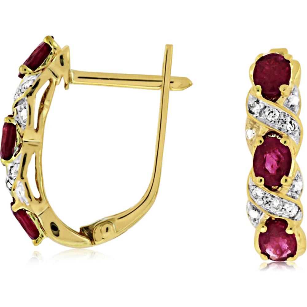 Royal 14K Yellow Gold Ruby & Diamond Halo Earrings - 1.30 Carat Ruby, 0.07 Carat Diamond Total Weight