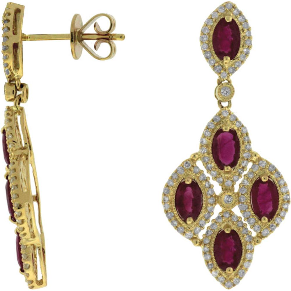 Royal 14K Yellow Gold Ruby & Diamond Halo Earrings - 2.80 Carat Ruby, 0.80 Carat Diamond Total