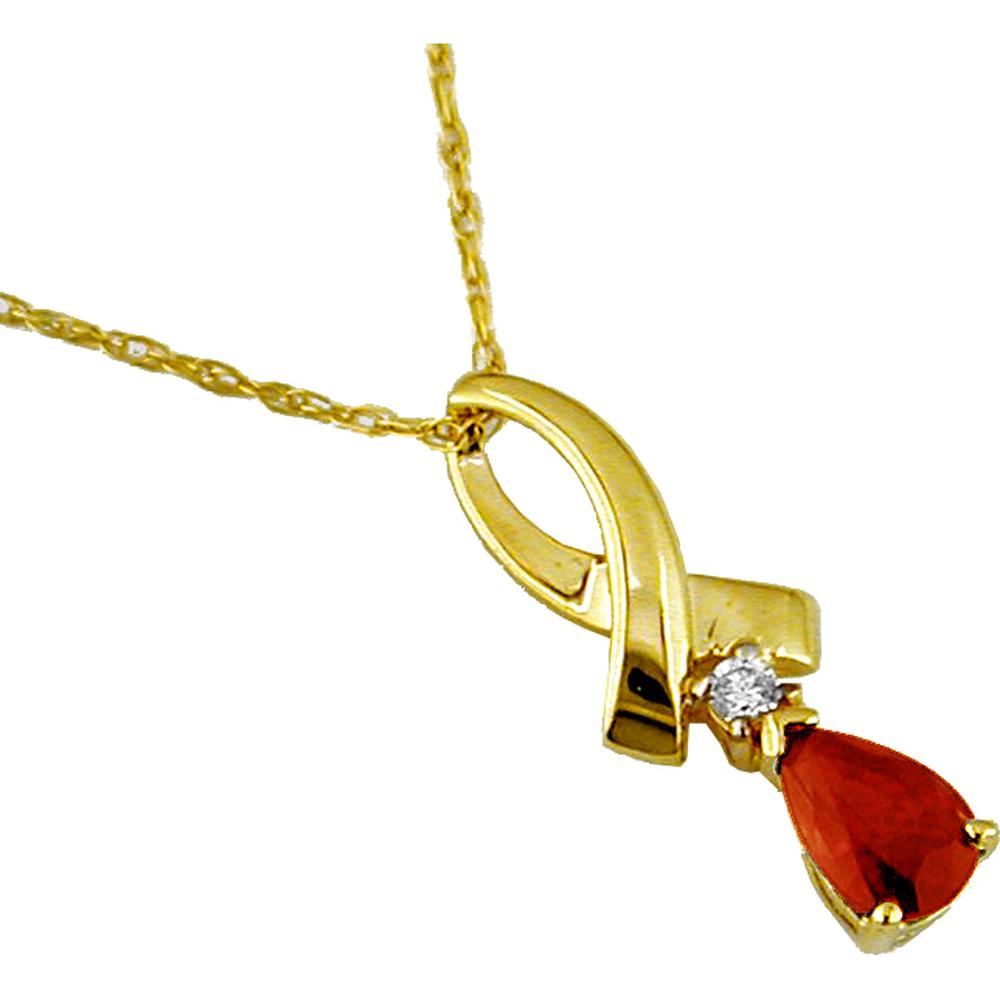 Royal 14K Yellow Gold Ruby & Diamond Halo Pendant - 0.45 Carat Ruby, 0.03 Carat Diamond Total Weight
