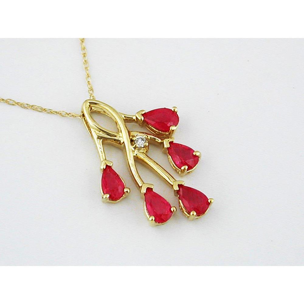 Royal 14K Yellow Gold Ruby & Diamond Halo Pendant - 1.25 Carat Ruby, 0.02 Carat Diamonds