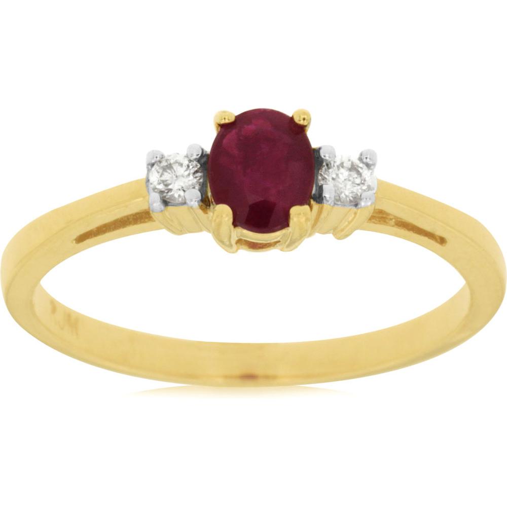 Royal 14K Yellow Gold Ruby & Diamond Halo Ring - 0.45 Carat Ruby, 0.08 Carat Diamond Total Weight