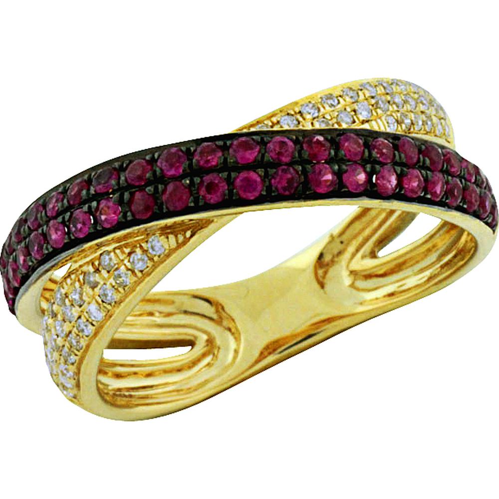 Royal 14K Yellow Gold Ruby and Diamond Halo Ring - 0.55 Carat Ruby, 0.15 Carat Diamond Total