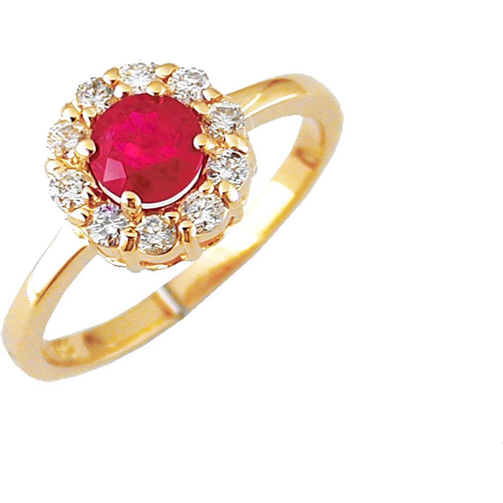 Royal 14K Yellow Gold Ruby & Diamond Halo Ring - 1.10 Carats Total Gem Weight