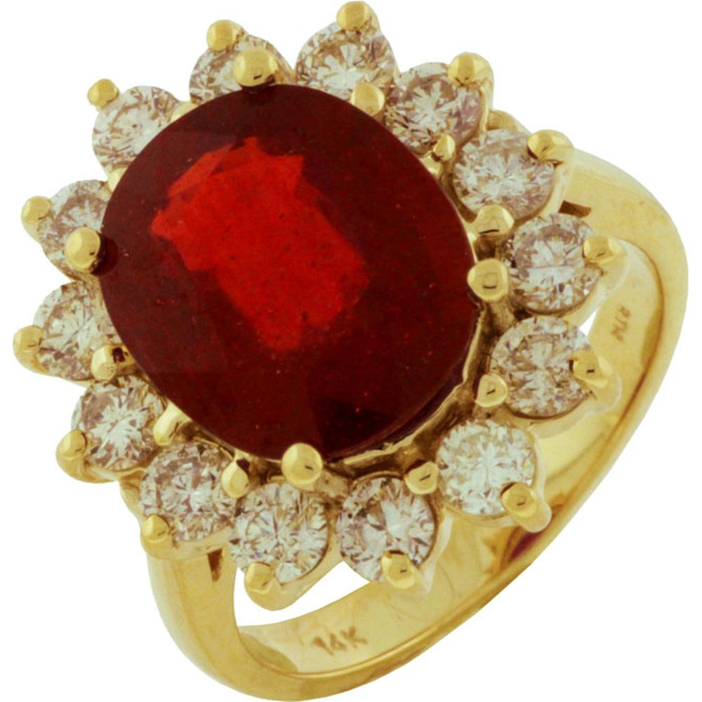 Royal 14K Yellow Gold Ruby & Diamond Halo Ring - 5.75 Carats Ruby, 1.90 Carats Diamond