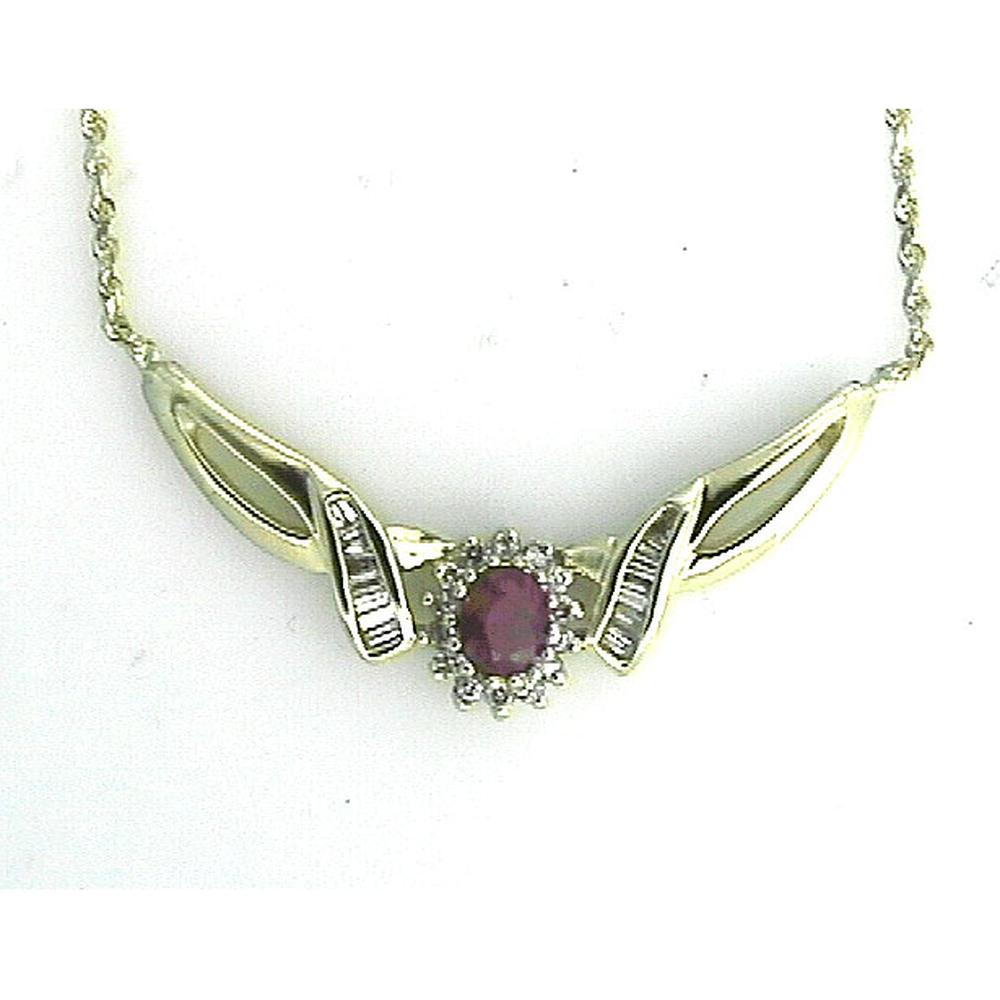 Royal 14K Yellow Gold Ruby & Diamond Necklace - 0.42 Carat Ruby, 0.33 Carat Diamond Total