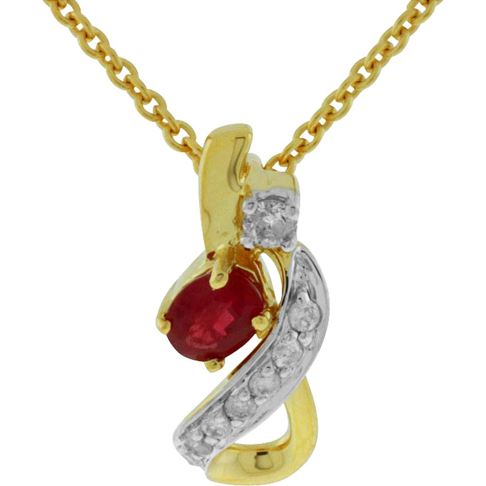 Royal 14K Yellow Gold Ruby & Diamond Oval Pendant - 0.20 Carat Ruby, 0.08 Carat Diamond Total Weight