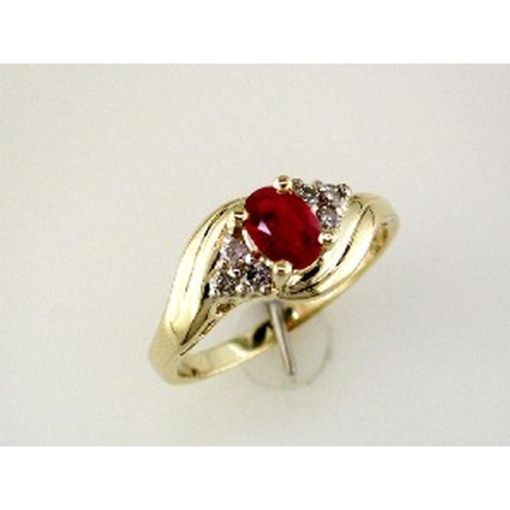 Royal 14K Yellow Gold Ruby and Diamond Oval Ring - 0.45 Carat Ruby, 0.14 Carat Diamonds
