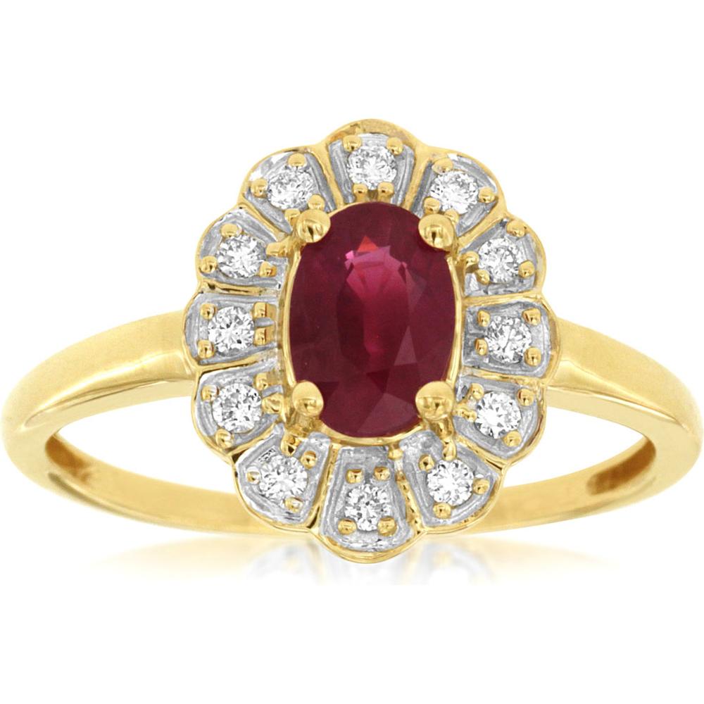 Royal 14K Yellow Gold Ruby and Diamond Oval Ring - 1.05 Carat Total Gem Weight