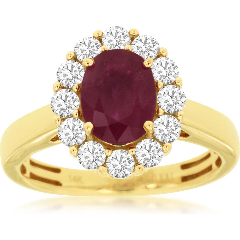 Royal 14K Yellow Gold Ruby and Diamond Oval Ring - 2.00 Caratw Total Gem Weight