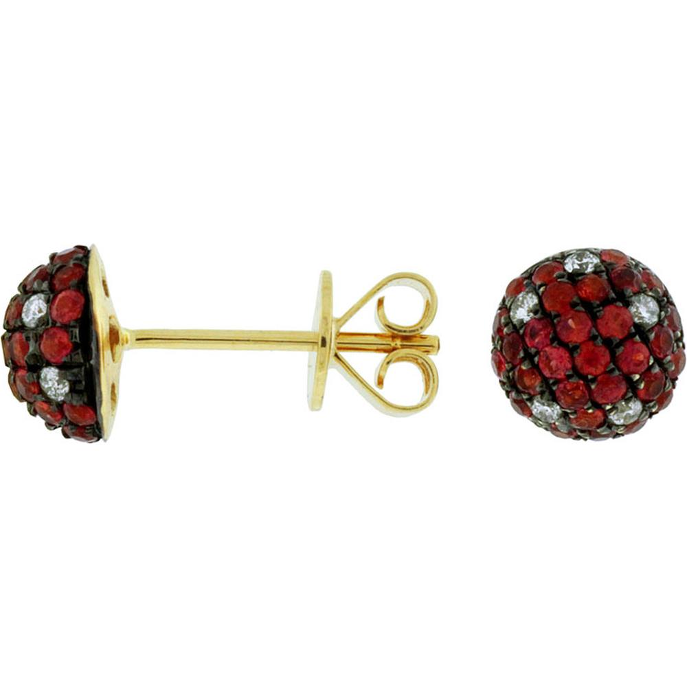 Royal 14K Yellow Gold Ruby & Diamond Pave Stud Earrings - 1.00 Carat Total Gem Weight
