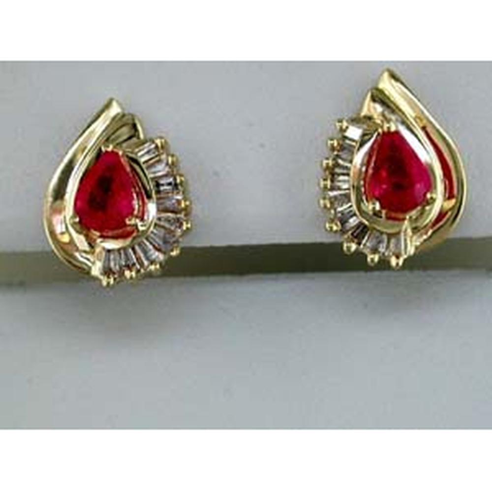 Royal 14K Yellow Gold Ruby & Diamond Pear-Shaped Earrings - 1.00 Carat Ruby