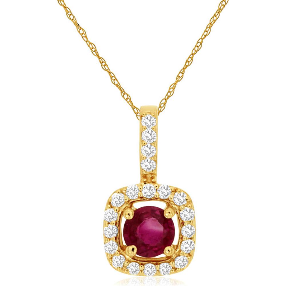 Royal 14K Yellow Gold Ruby & Diamond Pendant - 0.35 Carat Ruby, 0.14 Carat Diamond Total