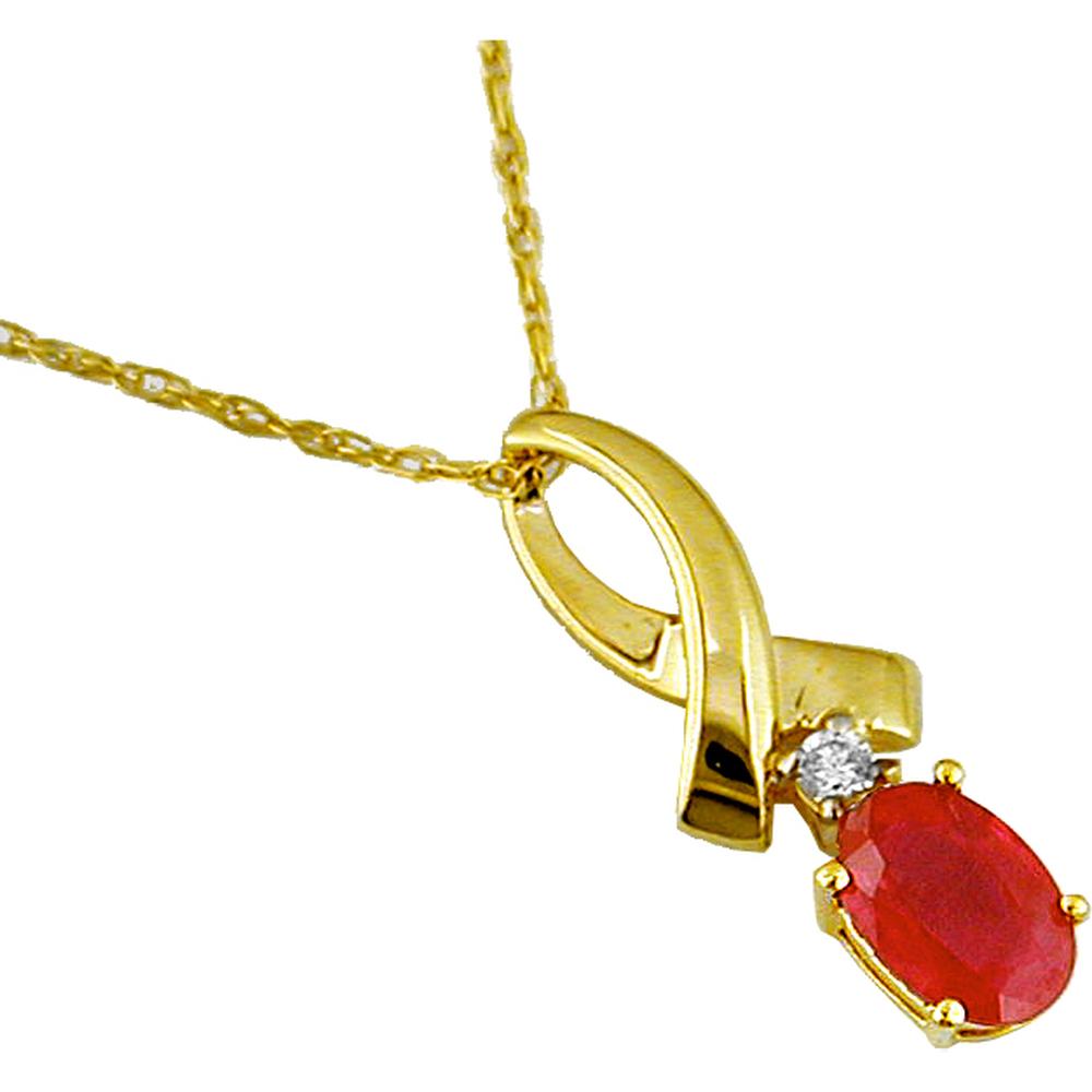 Royal 14K Yellow Gold Ruby & Diamond Pendant - 0.40 Carat Ruby & 0.03 Carat Diamond Halo