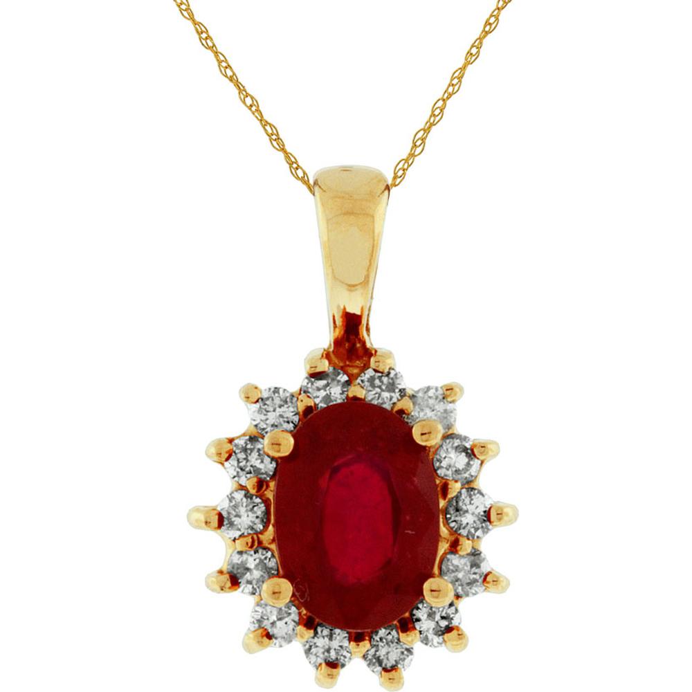 Royal 14K Yellow Gold Ruby & Diamond Pendant - 1.15 Carat Total Gem Weight