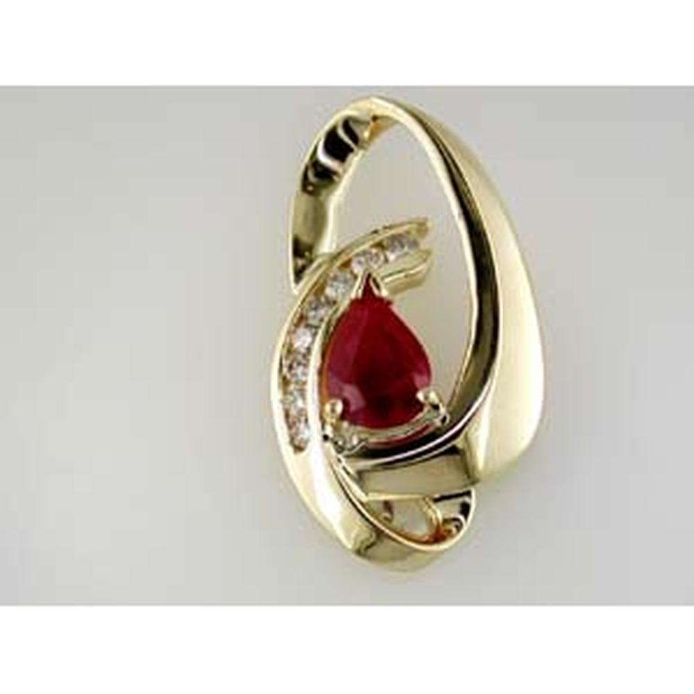 Royal 14K Yellow Gold Ruby & Diamond Pendant - 1.20 Carat Ruby & 0.25 Carat Diamond Total Weight