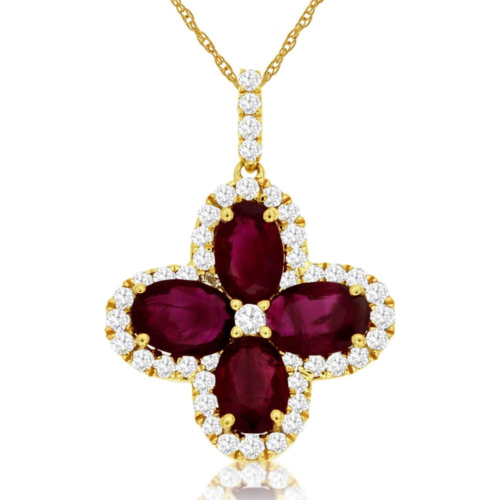 Royal 14K Yellow Gold Ruby & Diamond Pendant - 2.25 Carat Ruby, 0.40 Carat Diamond Total Weight