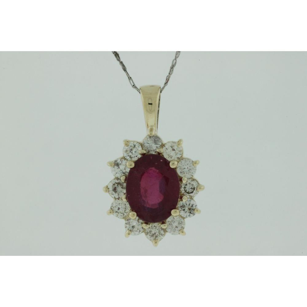 Royal 14K Yellow Gold Ruby & Diamond Pendant - 2.30 Carat Ruby, 1.00 Carat Total Diamond Weight