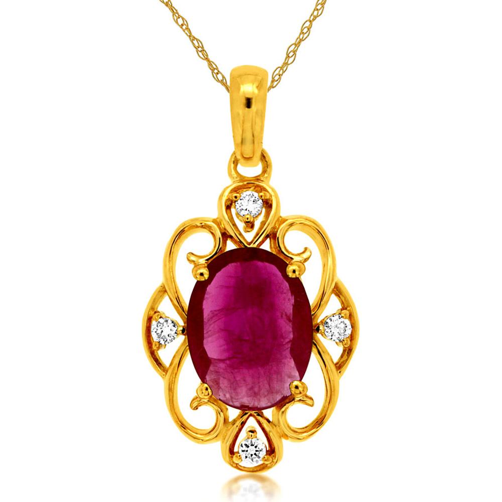 Royal 14K Yellow Gold Ruby & Diamond Pendant - Timeless Elegance in a Captivating Design