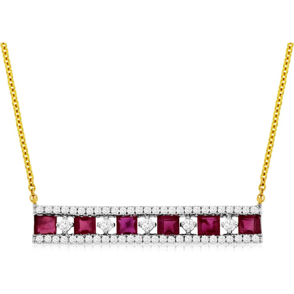 Royal 14K Yellow Gold Ruby and Diamond Princess-Cut Necklace - 1.30 Carat Ruby, 0.40 Carat Diamond Total Weight