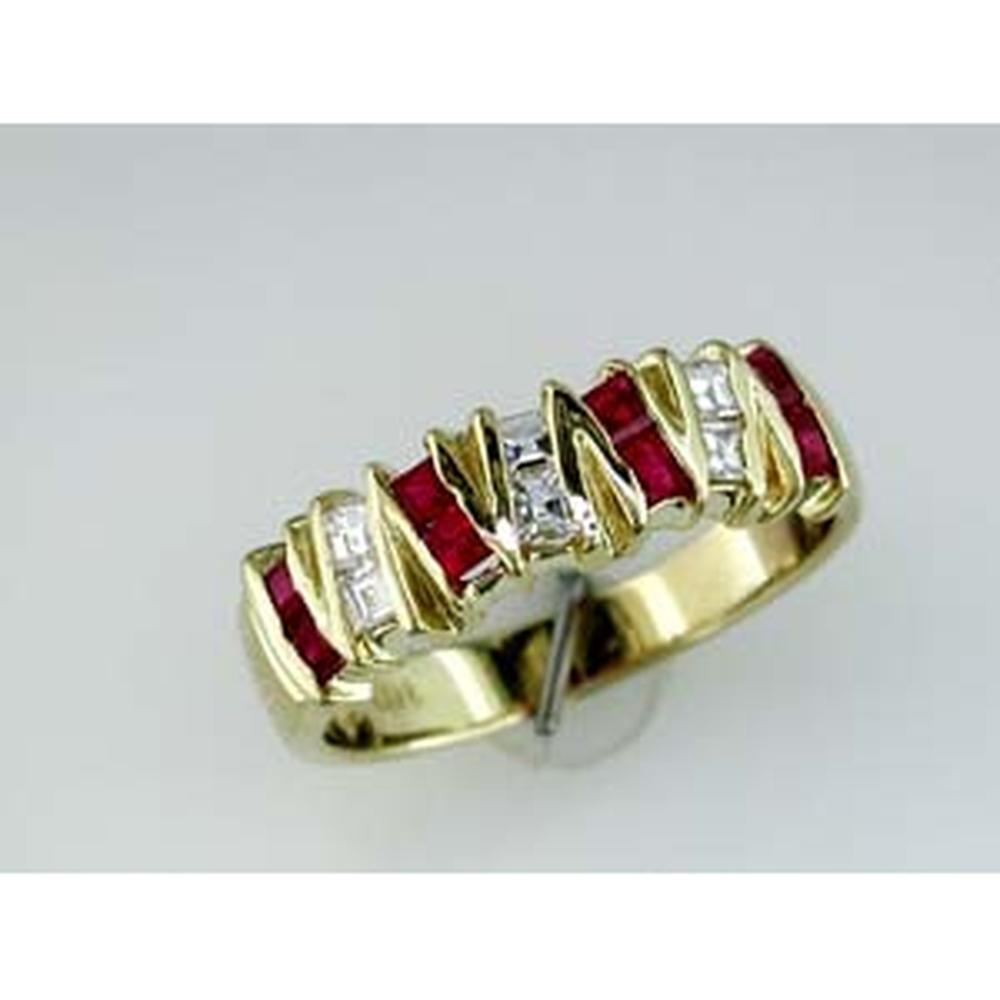 Royal 14K Yellow Gold Ruby & Diamond Princess-Cut Ring - 0.30 Carat Ruby, 0.45 Carat Diamond Total Weight