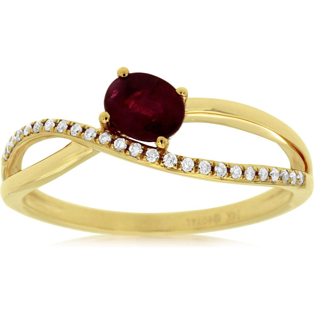 Royal 14K Yellow Gold Ruby & Diamond Ring - 0.45 Carat Ruby, 0.08 Carat Diamond Total Weight
