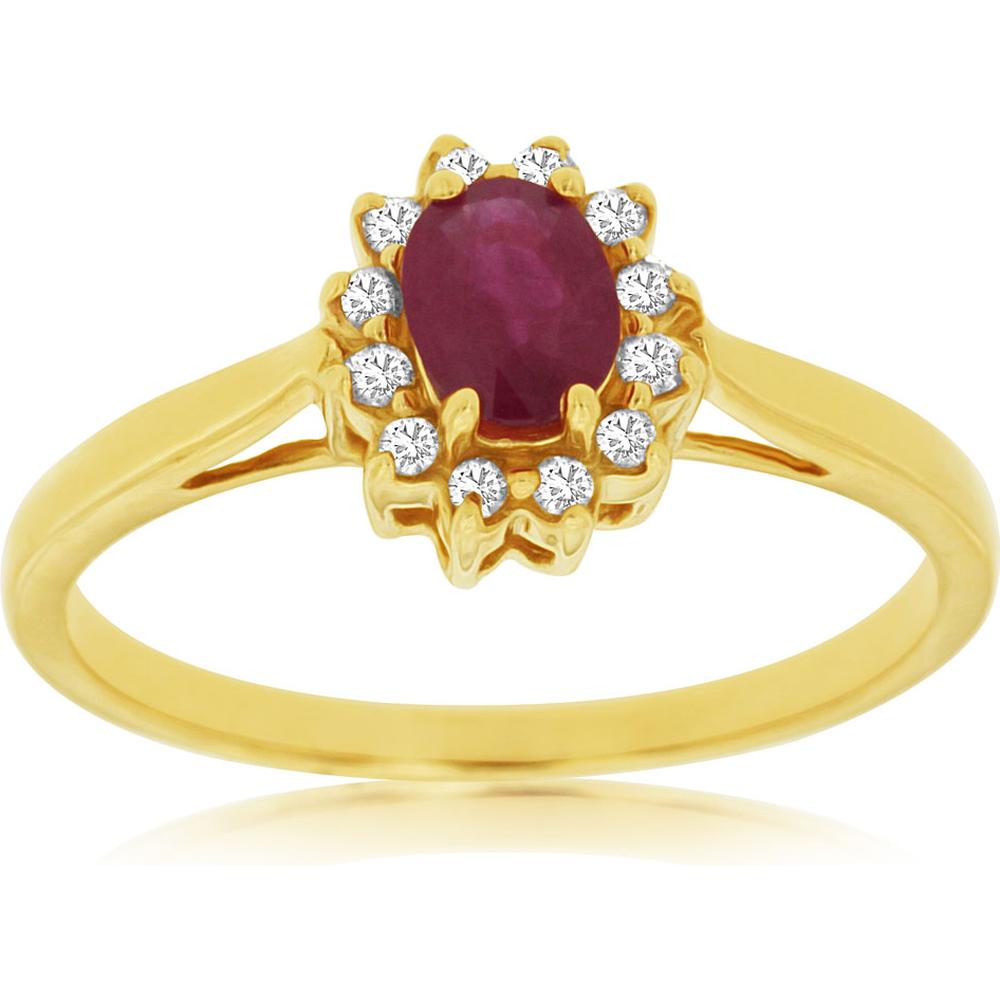 Royal 14K Yellow Gold Ruby & Diamond Ring - 0.45 Carat Ruby, 0.10 Carat Diamond Total