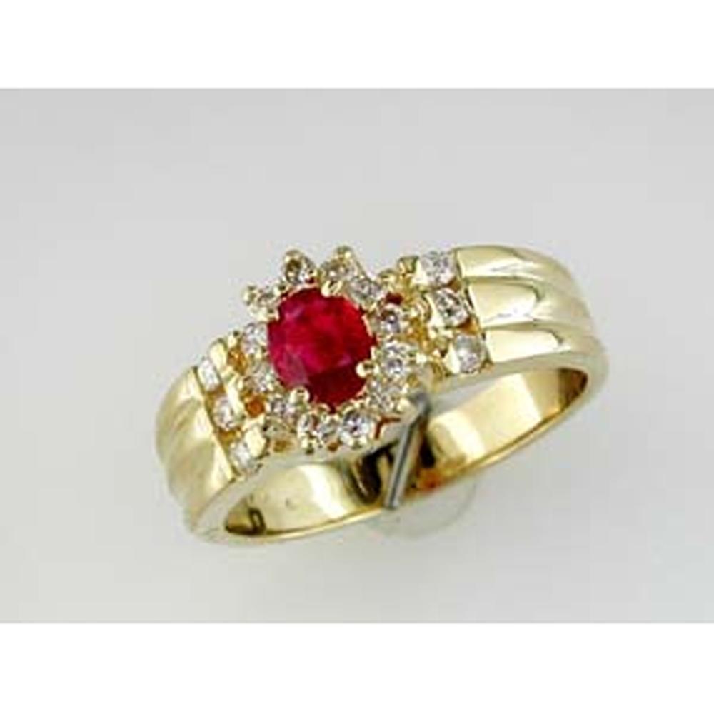 Royal 14K Yellow Gold Ruby & Diamond Ring - 0.50 Carat Oval Ruby, Halo Setting