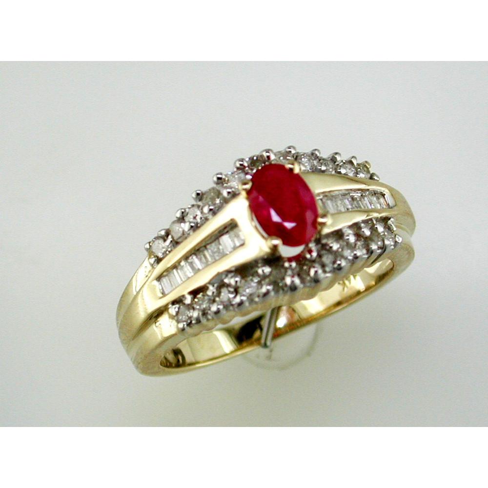 Royal 14K Yellow Gold Ruby and Diamond Ring - 0.55 Carat Ruby, 15 Carat Diamonds