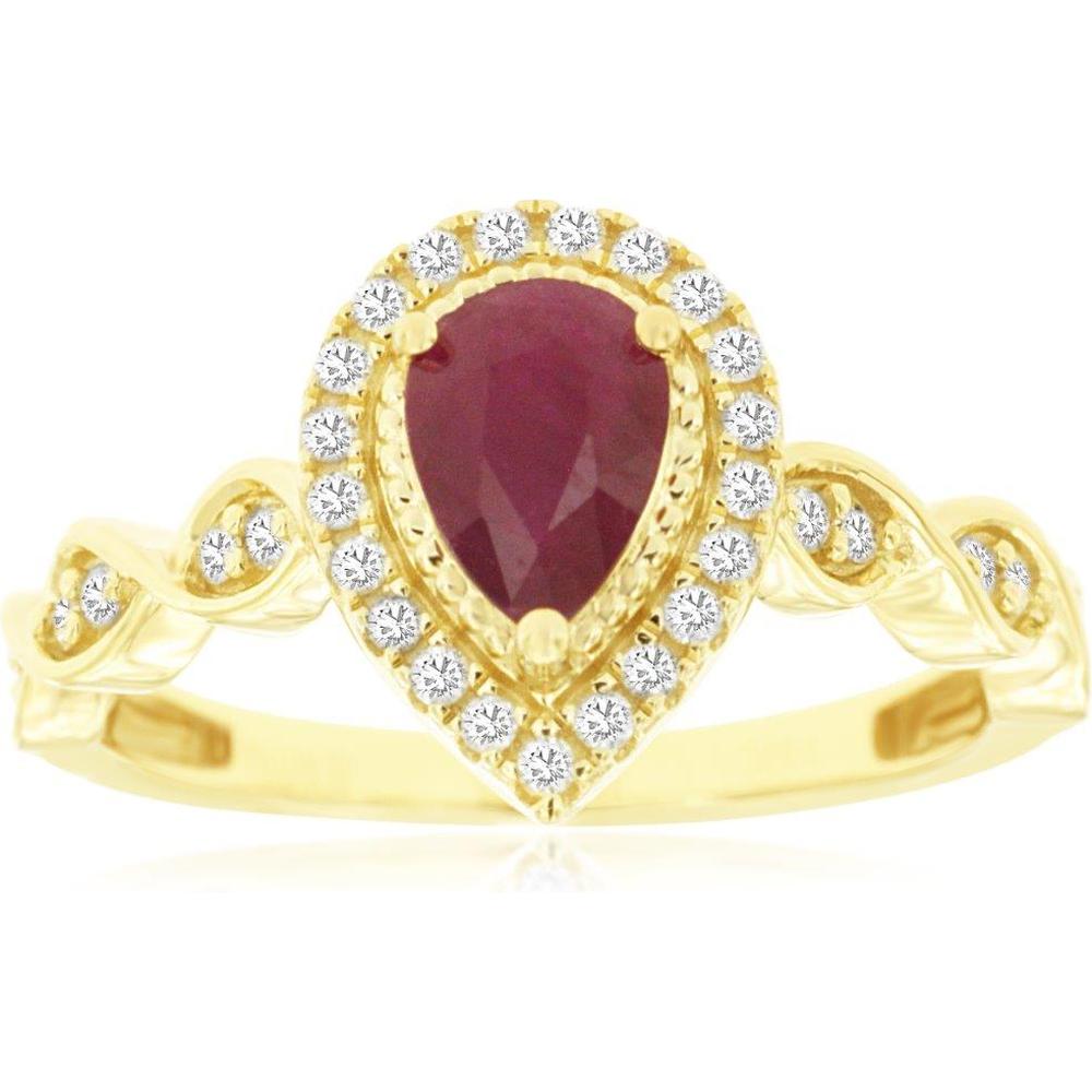 Royal 14K Yellow Gold Ruby & Diamond Ring - 0.75 Carat Ruby, 0.26 Carat Diamond