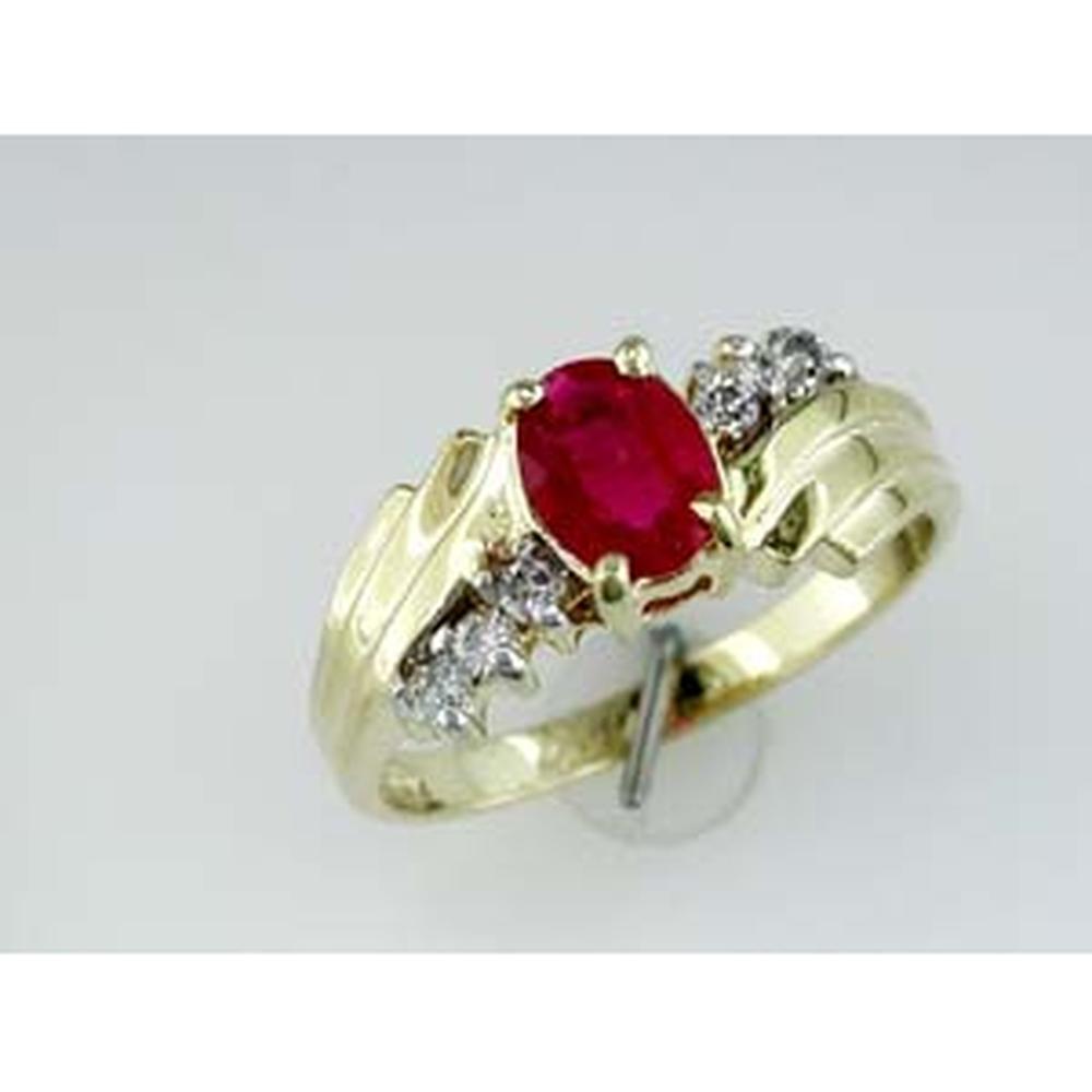 Royal 14K Yellow Gold Ruby & Diamond Ring - 0.85 Carat Ruby, 0.17 Carat Diamond Total