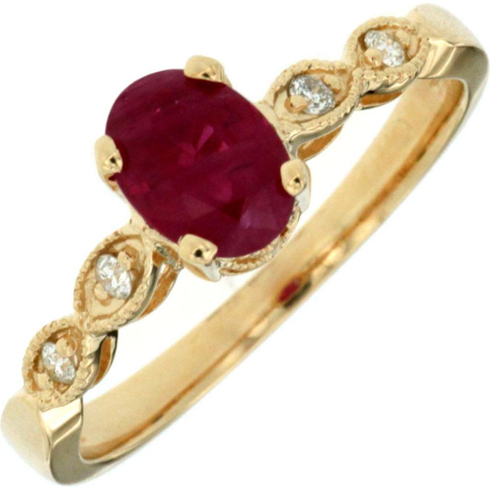 Royal 14K Yellow Gold Ruby & Diamond Ring - 0.90 Carat Oval Ruby - 0.08 Carat Total Diamond Weight