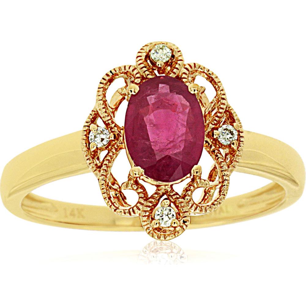 Royal 14K Yellow Gold Ruby and Diamond Ring - 0.90 Carat Ruby, 0.04 Carat Diamond Total Weight