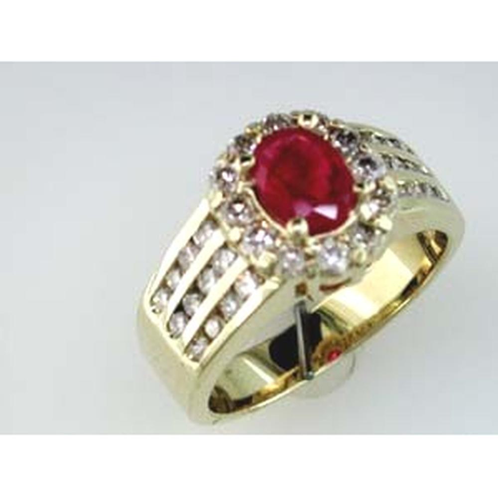 Royal 14K Yellow Gold Ruby & Diamond Ring - 0.90 Carat Ruby, 0.85 Carat Total Diamond Weight