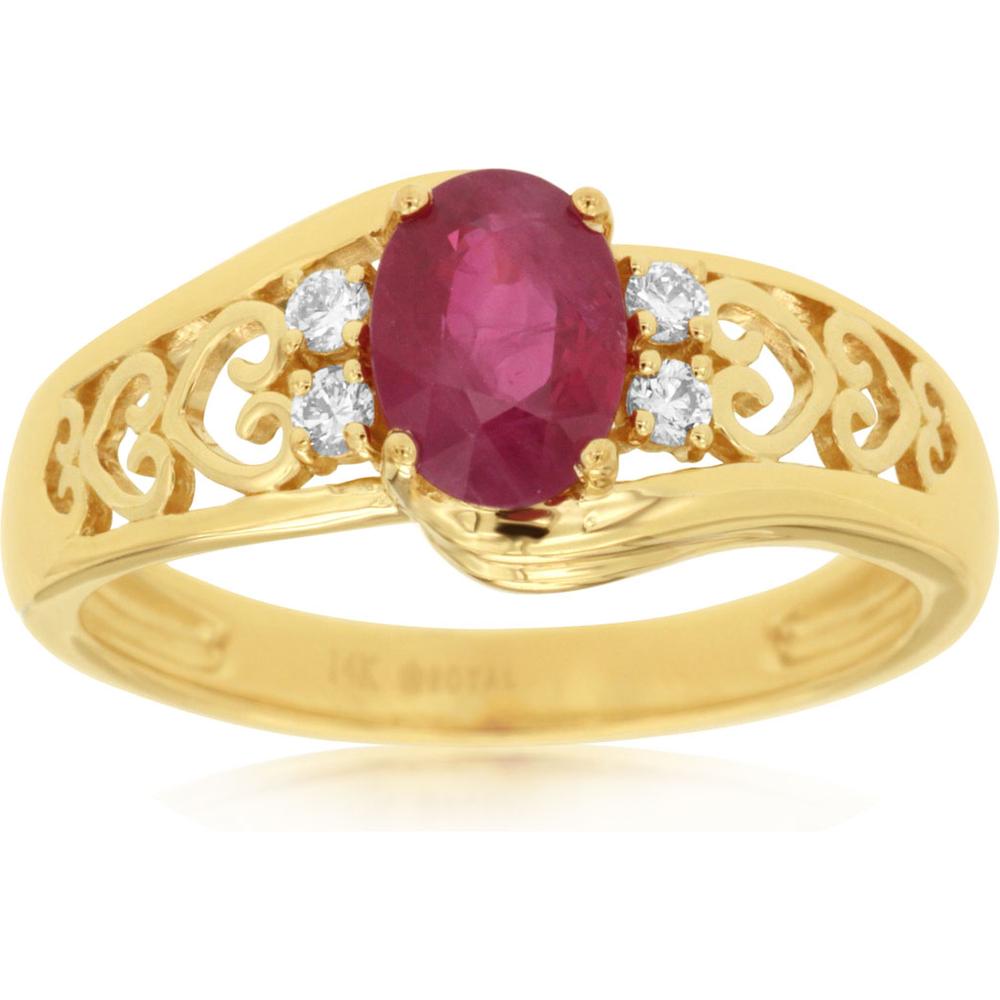 Royal 14K Yellow Gold Ruby & Diamond Ring - 1.00 Carat Total Gem Weight