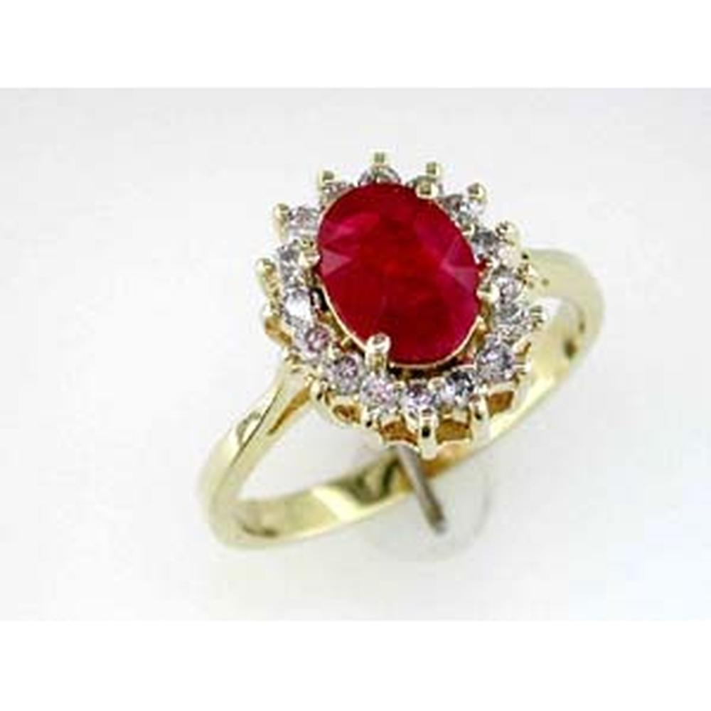 Royal 14K Yellow Gold Ruby & Diamond Ring - 1.35 Carat Oval Ruby, 0.43 Carat Round Diamonds