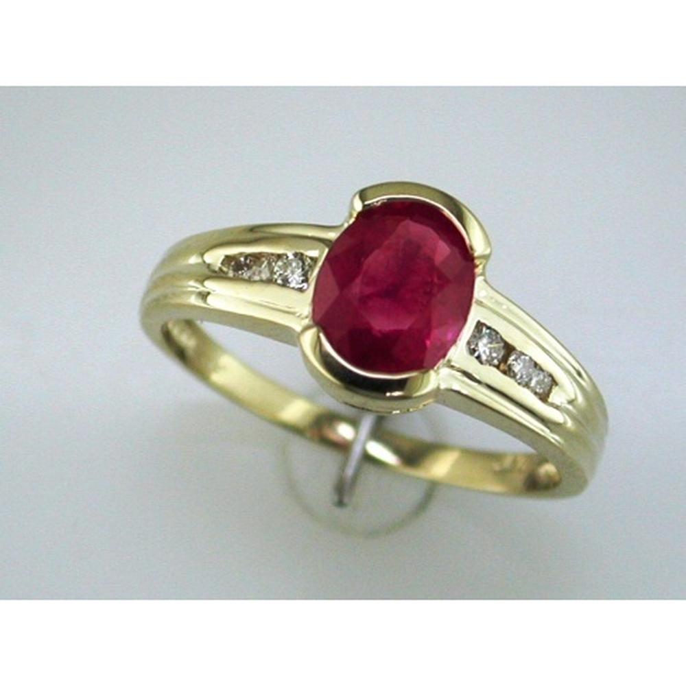Royal 14K Yellow Gold Ruby & Diamond Ring - 1.35 Carat Ruby, 0.11 Carat Diamond Total Weight
