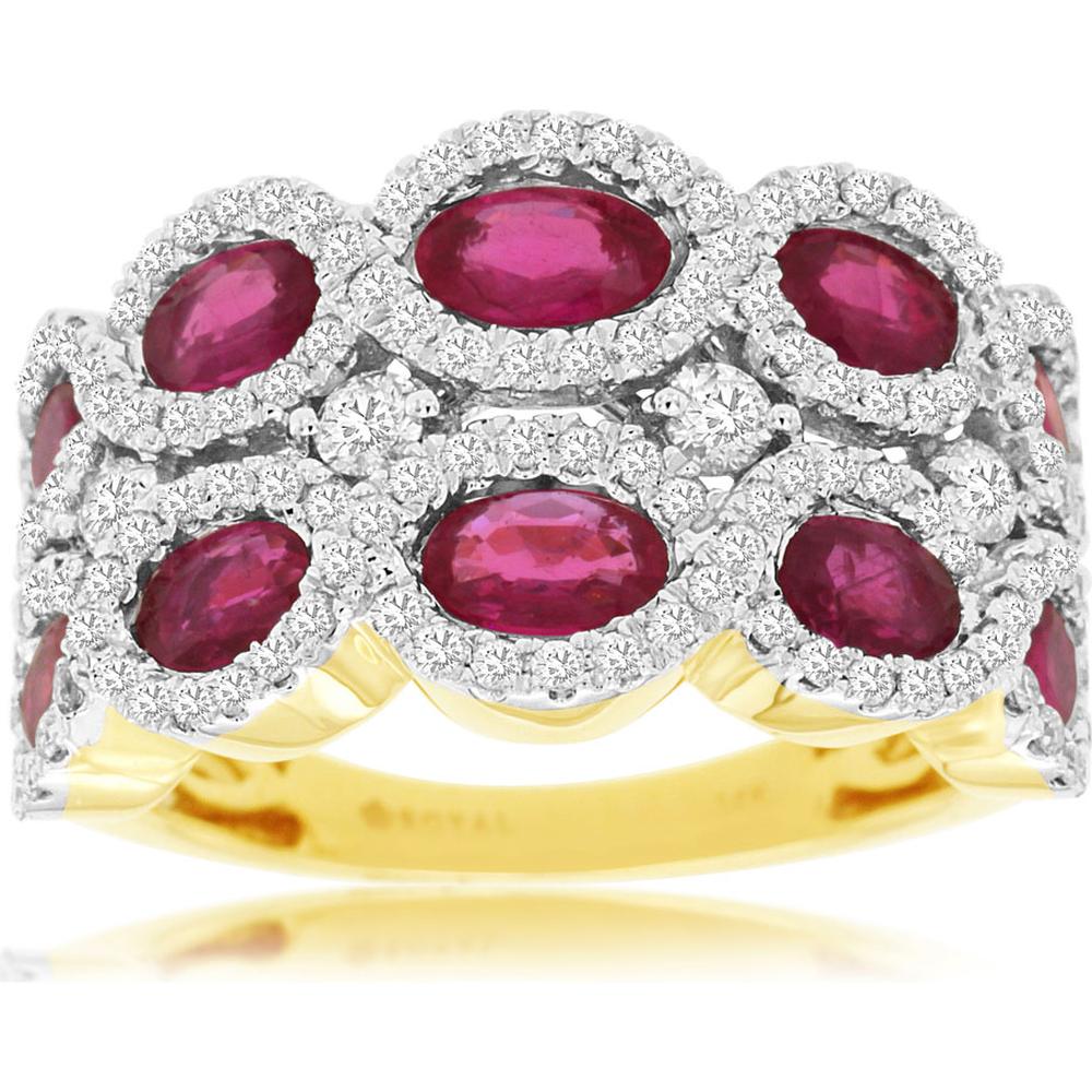 Royal 14K Yellow Gold Ruby & Diamond Ring - 2.90 Carat Oval Ruby & 0.90 Carat Diamond Total Weight