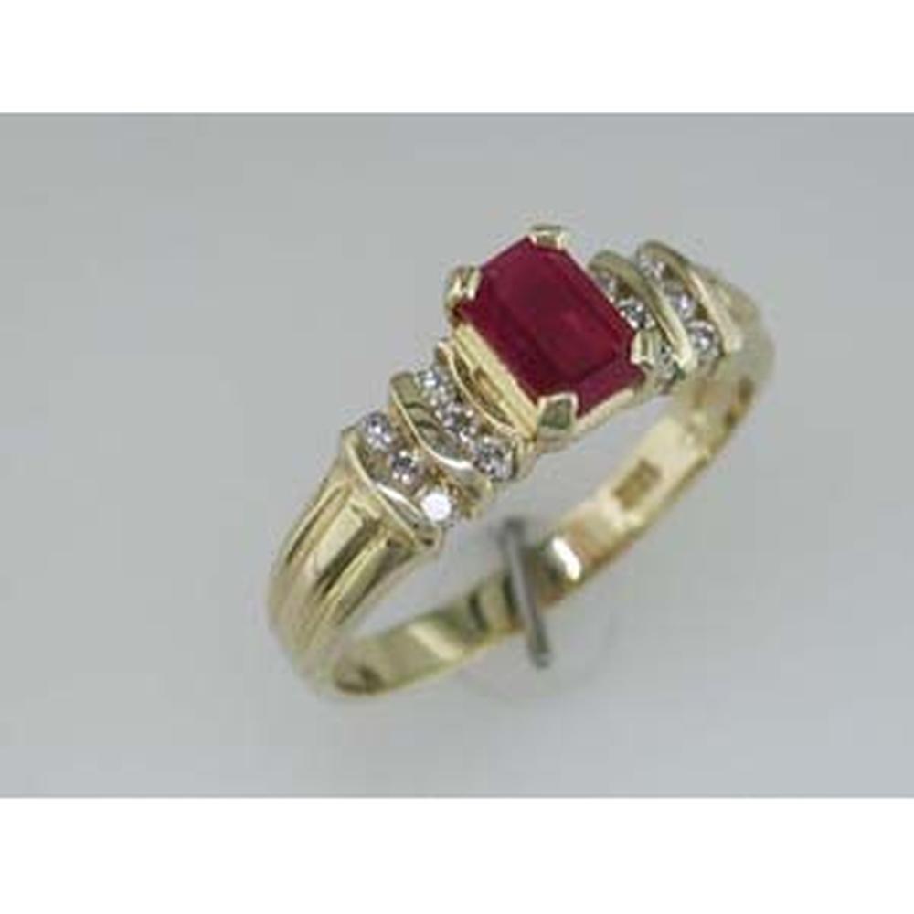 Royal 14K Yellow Gold Ruby & Diamond Ring - Elegant Emerald Cut Design