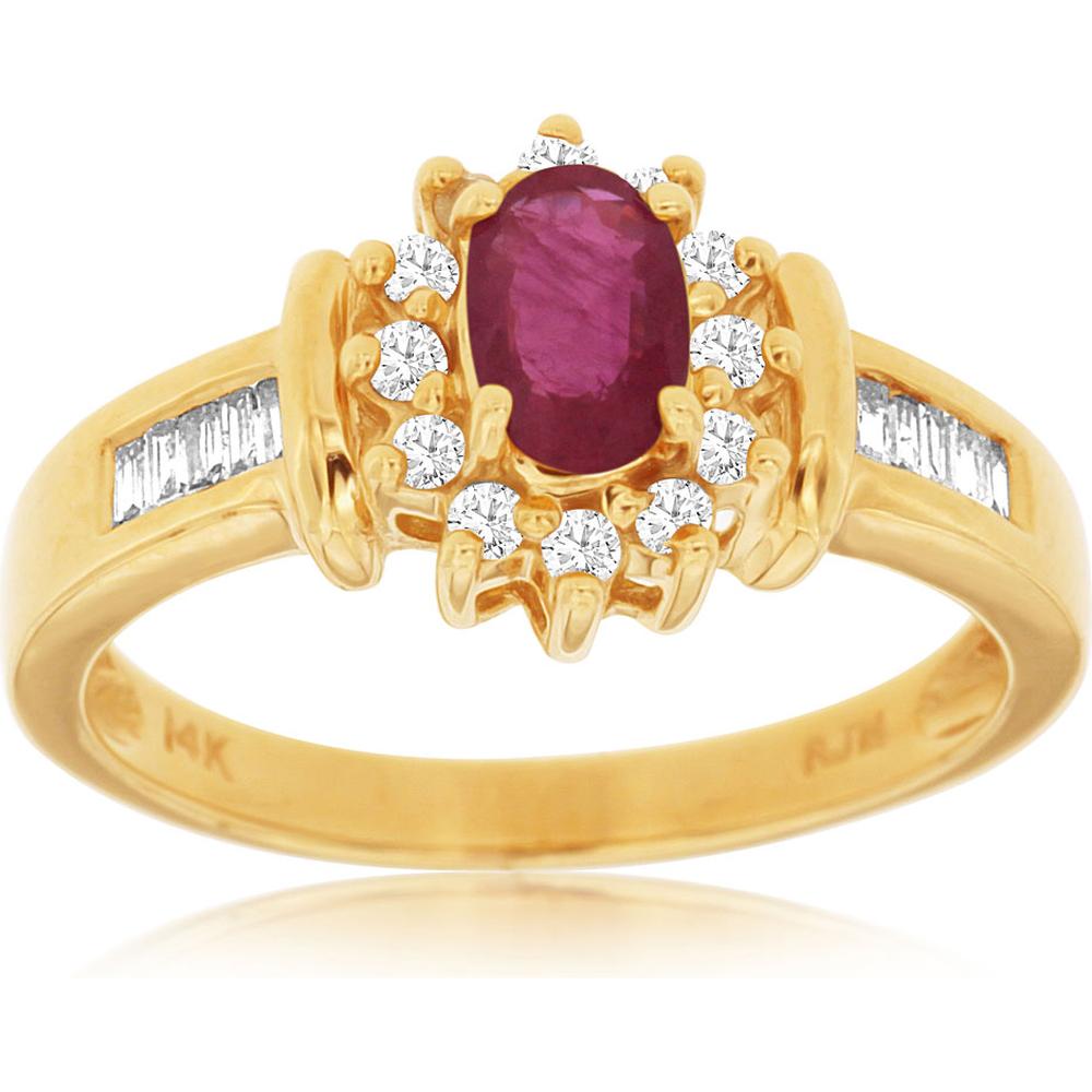 Royal 14K Yellow Gold Ruby & Diamond Ring - Timeless Elegance