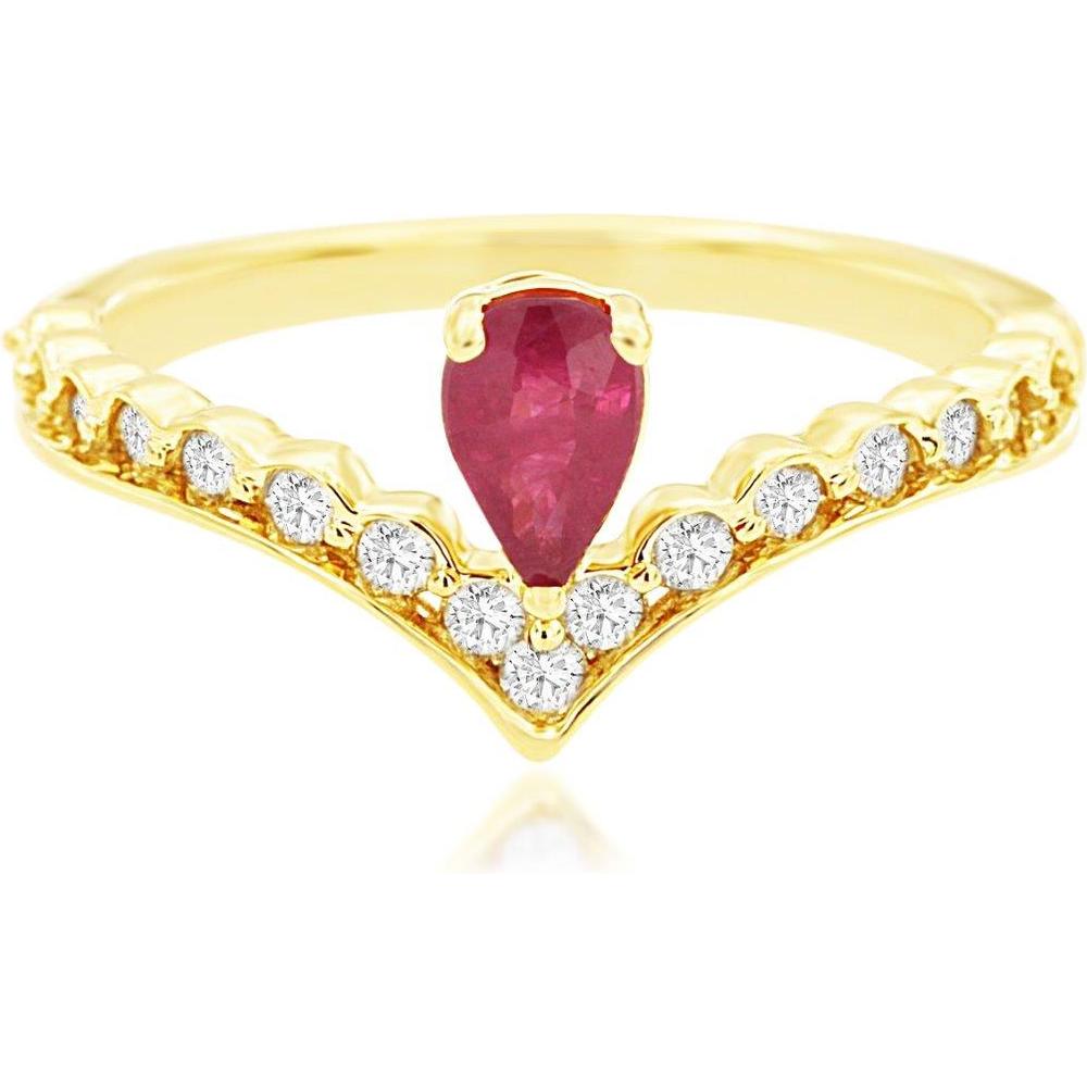 Royal 14K Yellow Gold Ruby & Diamond Ring with Pear-Shaped Ruby - 0.45 Carats Ruby & 0.37 Carats Diamond Total Weight