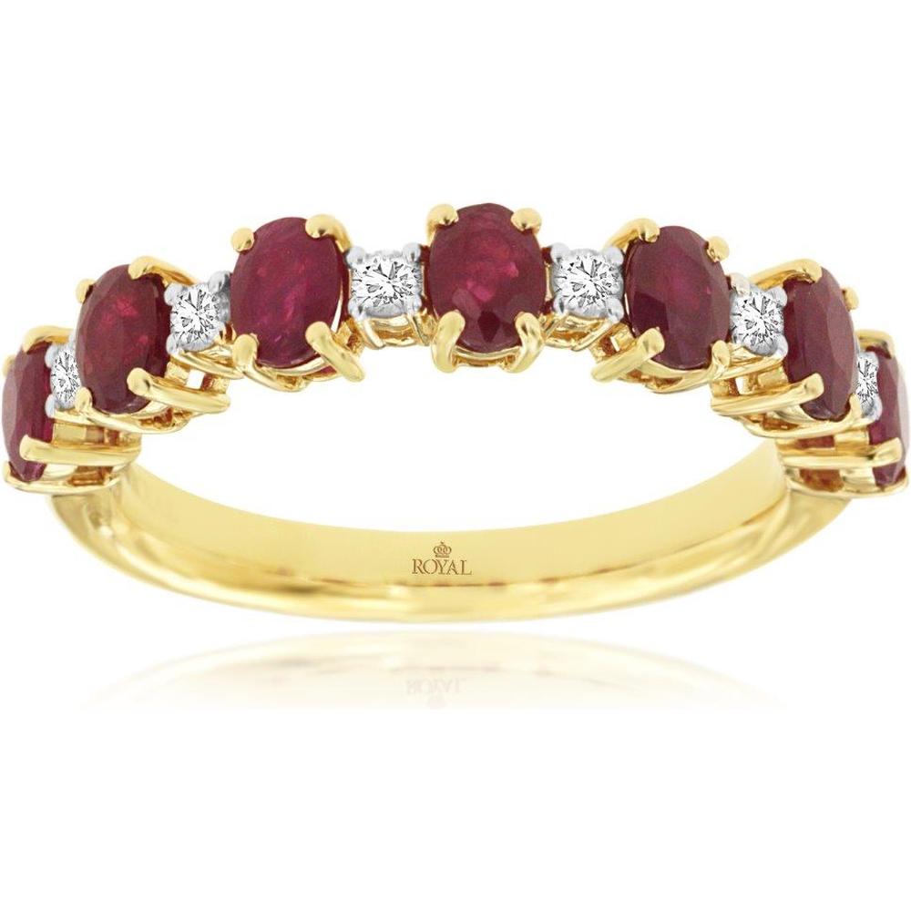 Royal 14K Yellow Gold Ruby and Diamond Ring with Prong Set Rubies and Diamonds - 1.50 Carat Ruby and 0.16 Carat Diamond Total Weight