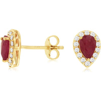 Royal 14K Yellow Gold Ruby & Diamond Stud Earrings - 1.35 Carats Total Gem Weight
