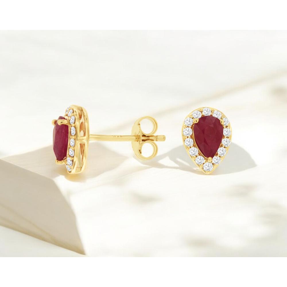 Royal 14K Yellow Gold Ruby & Diamond Stud Earrings - 1.35 Carats Total Gem Weight